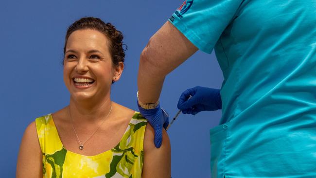 Opposition Leader Mrs Lia Finocchiaro has received the first dose of her coronavirus vaccine at the Palmerston Superclinic. Picture: Che Chorley