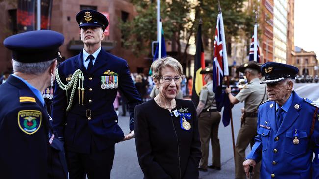 Governor of NSW Margaret Beazley looks on ahead of the Anzac Day march. Picture: Jenny Evans/Getty Images