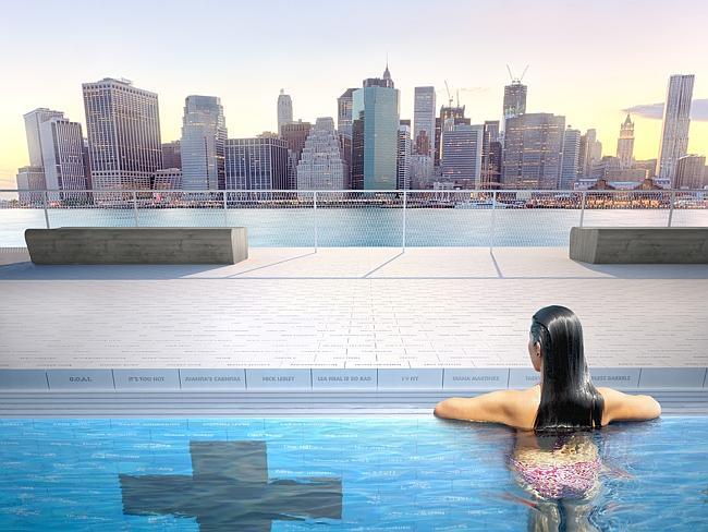 An artist’s impression of the pool in New York’s East River, close to the Brooklyn shore. Picture: AP