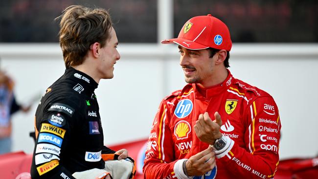 Piastri and Leclerc on the front row of the gird. Photo by Dan Mullan/Getty Images