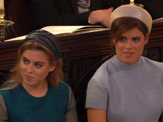 Princess Beatrice and Princess Eugenie during the speech. Picture: BBC