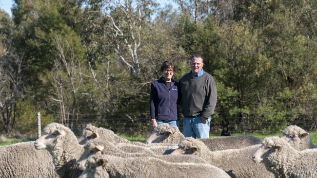 Good run: Mark Wootton and Eve Kantor at Jigsaw Farms, north of Hamilton in Victoria’s Western District. Picture: Karla Northcott