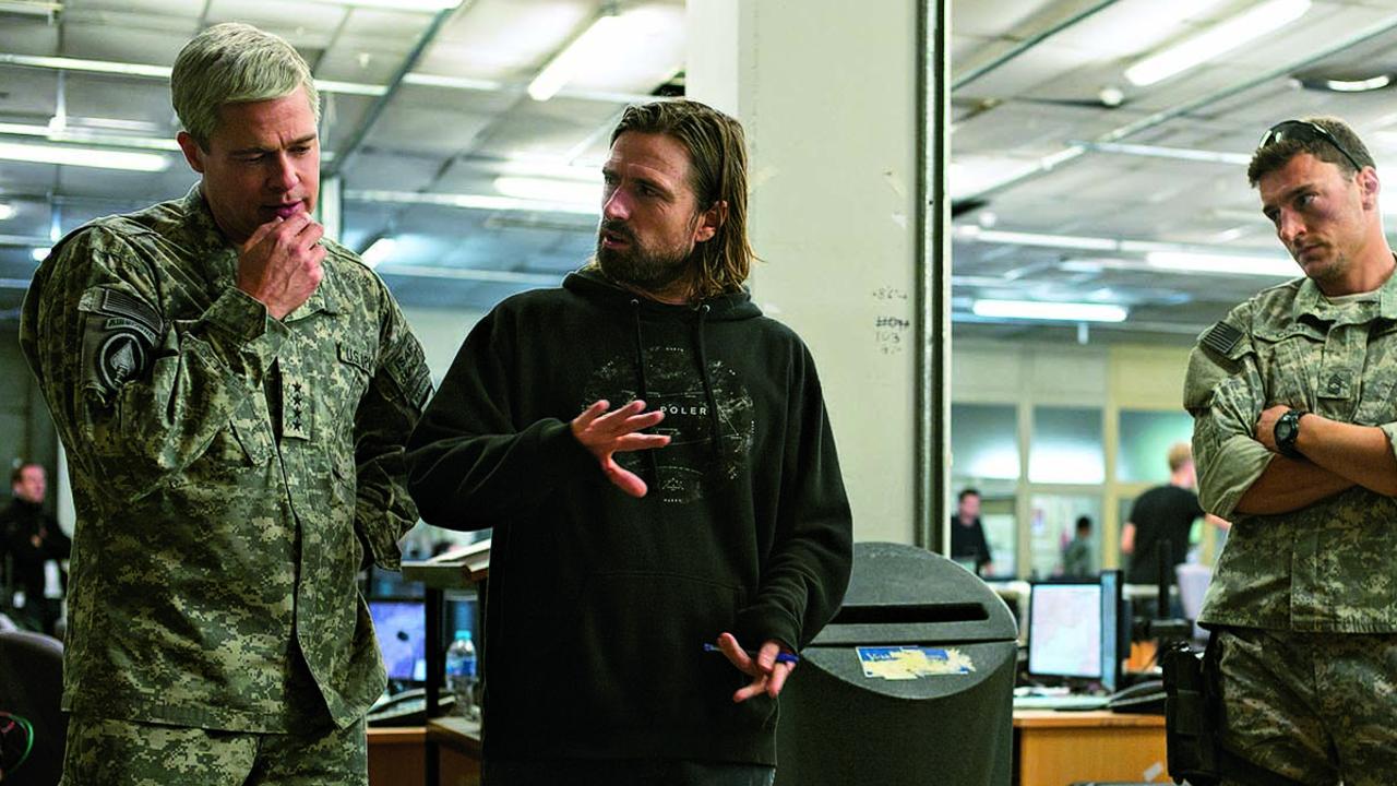 Brad Pitt with director David Michod on set of War Machine