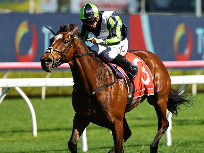 SYDNEY, AUSTRALIA - AUGUST 24: Tim Clark riding Eliyass wins Race 5 National Jockeys Trust Premier's Cup during Winx Stakes Day - Sydney Racing at Royal Randwick Racecourse on August 24, 2024 in Sydney, Australia. (Photo by Jeremy Ng/Getty Images)