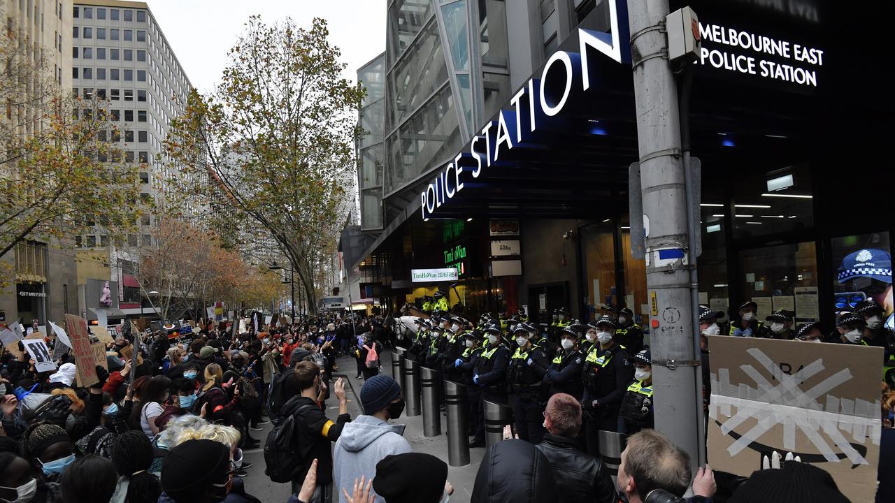 Stop Black Deaths in custody and solidarity protest for George Floyd and the Minneapolis freedom fighters in Melbourne. Picture: Jason Edwards