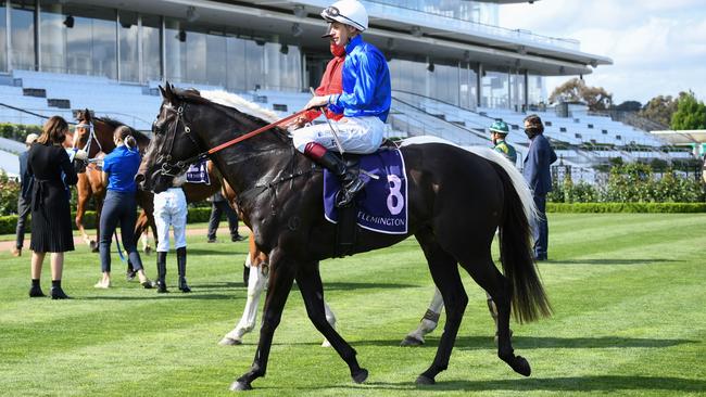 Fred Kersley on Kallos returns to the enclosure after winning the Danehill Stakes. Picture: Reg Ryan – Racing Photos via Getty Images