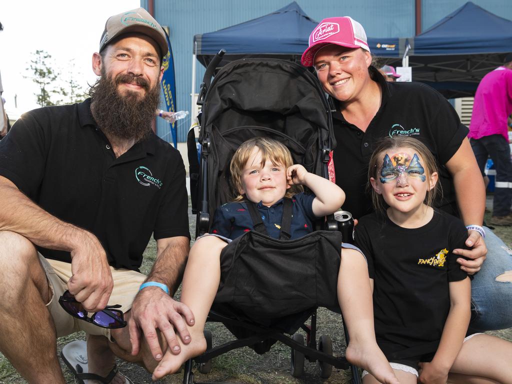 Corey and Jayde Crothers with their kids Tommy and Thea at Lights on the Hill Trucking Memorial at Gatton Showgrounds, Saturday, October 5, 2024. Picture: Kevin Farmer