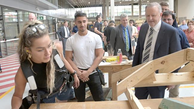 Prime Minister Anthony Albanese visited Meadowbank TAFE in Sydney on Thursday. Picture: NCA NewsWire / Jeremy Piper