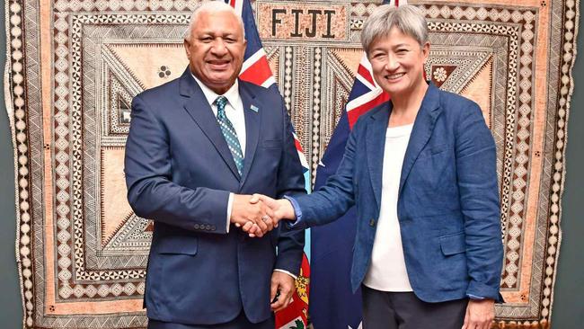 Fijian Prime Minister Frank Bainimarama meets Foreign Affairs Minister Penny Wong last week. Picture: Twitter