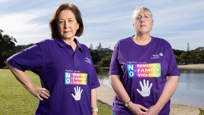 Ballina mayor Sharon Cadwallader and Jodie Shelley took a stand against domestic violence through a unique campaign, Purple Friday. Picture: Luke Marsden