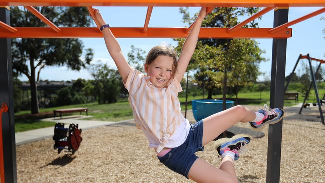 Bailey Atkin, 9, has flourished since her treatment for cancer in 2015. Picture: Alex Coppel.