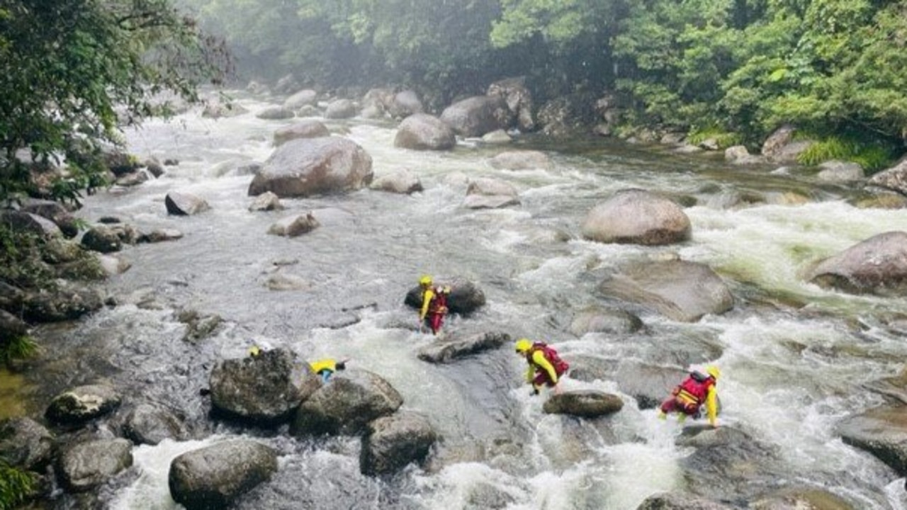 Members of the Cairns team of the Queensland Fire and Emergency Services Swiftwater Unit searching for the missing woman at Mossman Gorge in January. Picture: Supplied