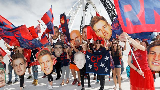 Ready to cheer: Demons fans in Perth. Picture: Trevor Collens