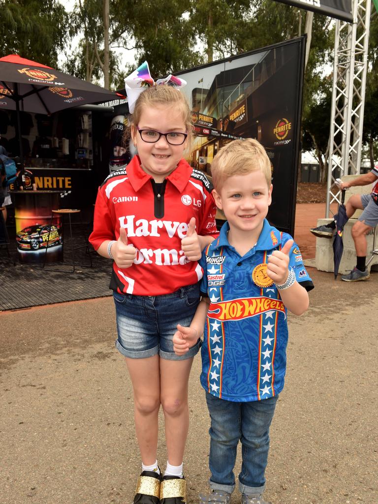 Watpac Townsville 400 Day One. Socials. Olivia, 6, and Lucas MacMillan, 3, from Brisbane. Picture: Evan Morgan