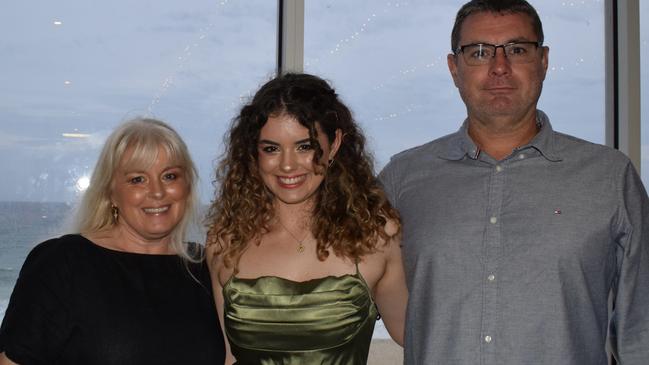 Katie, Savannah and Dion Johnson at the Caloundra City Private School formal 2024.