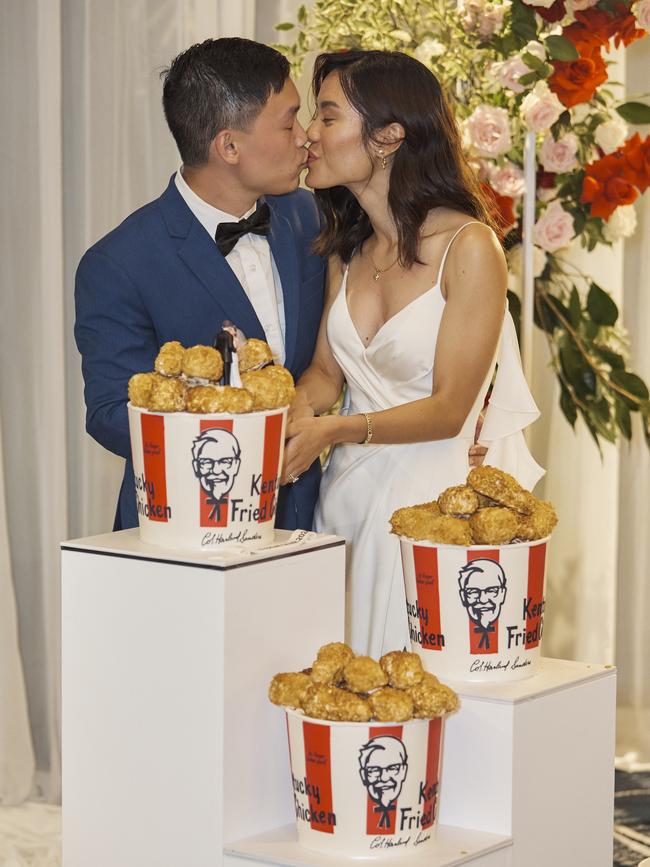 Sydney couple puts a “WING” on it with official $80K KFC-themed wedding package. Picture: Supplied