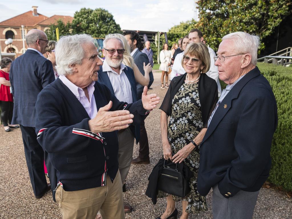 Happy Days star Henry Winkler talking with (from left) Mark, Heidi and Les Robinson before speaking to a sold-out crowd at the Empire Theatre for Toowoomba Hospital Foundation's Tilly’s Legends at their Game, Saturday, February 10, 2024. Picture: Kevin Farmer