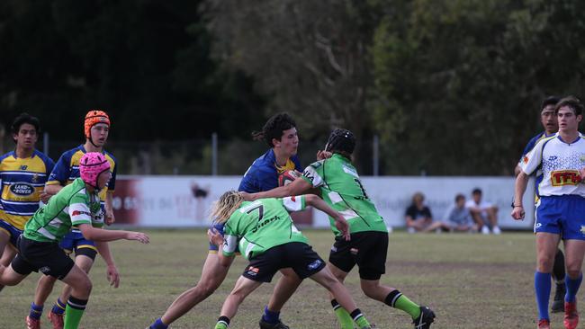 Action galleries of the junior rugby union grand finals, match played at Surfers Paradise Home Ground. Gold Coast Eagles Vs Currumbin Alligators under 16s division. Picture Mike Batterham
