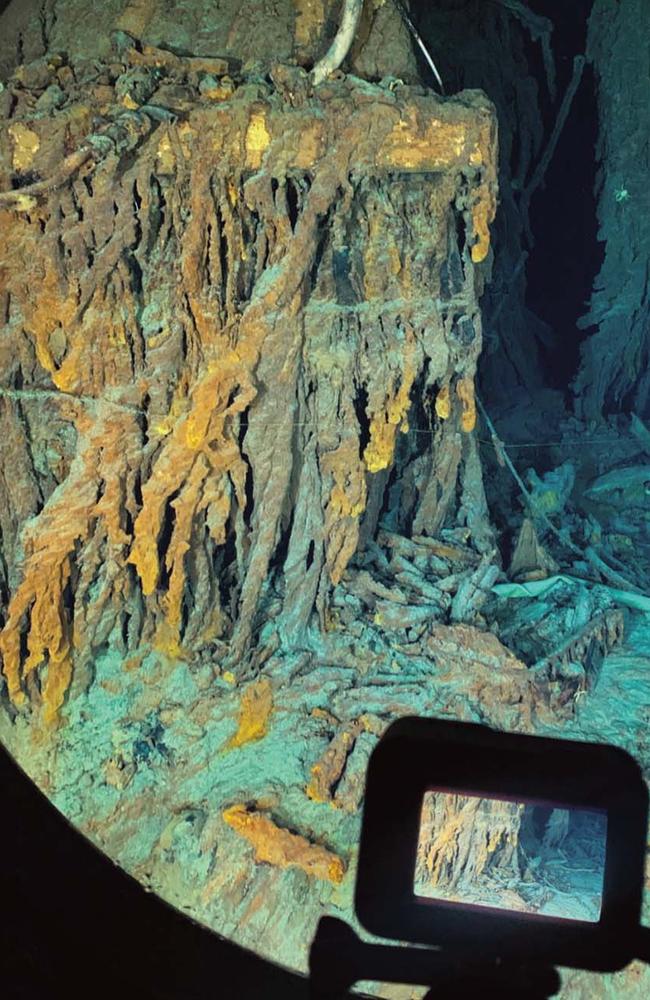 A Picture of the sunken Titanic wreck, captured by explorers on board the OceanGate Titan, before the submersible imploded on a descent. Picture: OceanGate/Facebook