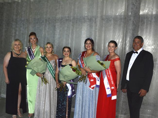 Apple and Grape Harvest Festival vice president Samantha Wantling, 2022 young ambassador Jordan Cassidy, 2024 ambassadors' choice recipient Sophie Day, 2024 festival ambassador Anna Henderson, 2024 fundraising ambassador Breanna Harrison and festival president Russell Wantling at the Apple and Grape Gala Ball on Friday, March 1, 2024. Photo: Jessica Klein