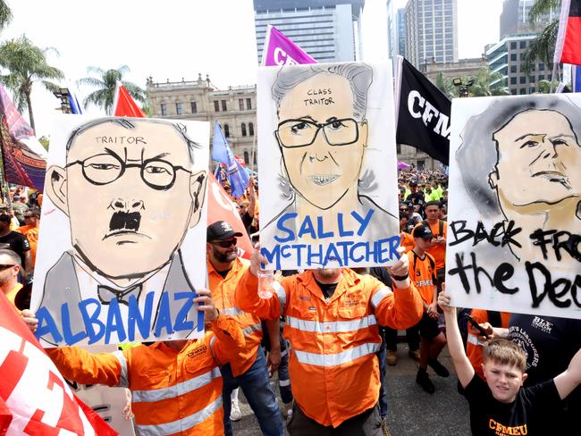 CFMEU protesters in Brisbane on Tuesday. Picture: Steve Pohlner