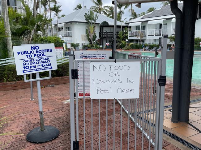 Signs across the resort highlight how seriously the resort is trying to crack down on public guests in the pool. Photo: Fergus Gregg