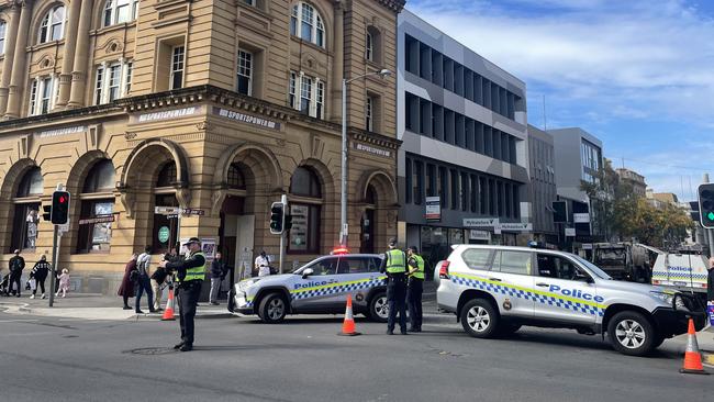 Pedestrian hit by a vehicle on corner of Paterson Street and St John Street Launceston. Picture: Patrick Gee