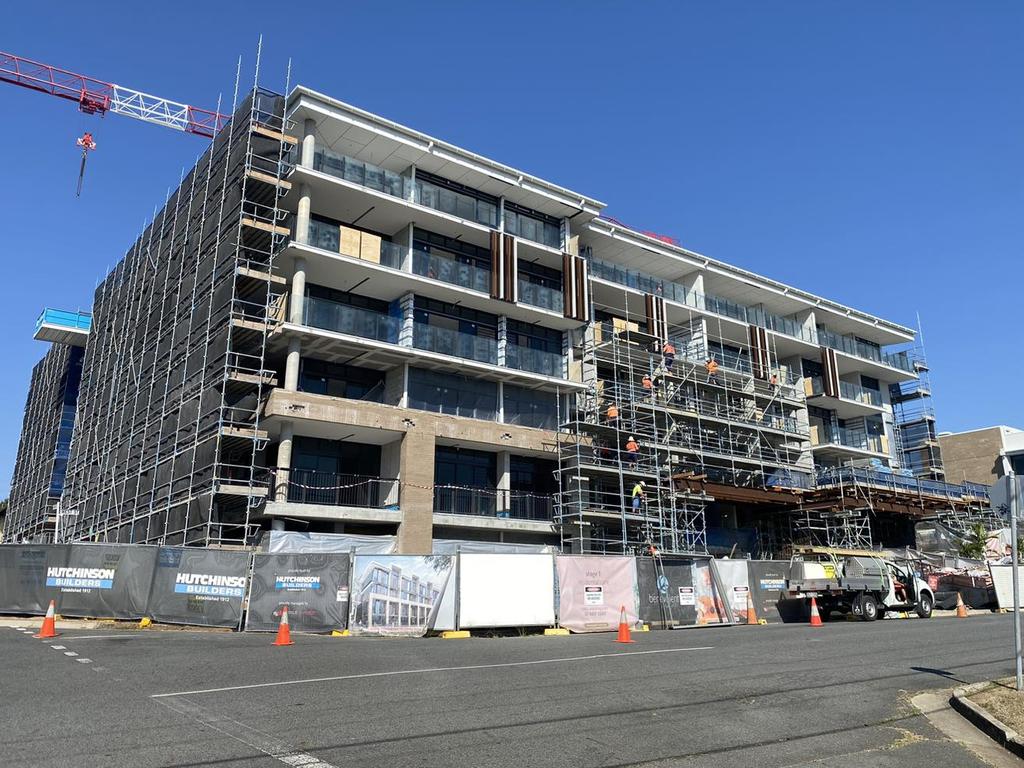 The scaffolding coming off the Benevolent on West development in November 2023.