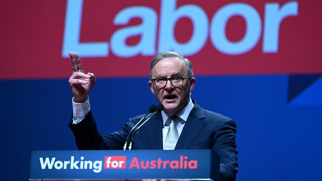 Anthony Albanese at the 49th ALP National Conference on Thursday. Picture: Dan Peled/NCA NewsWire