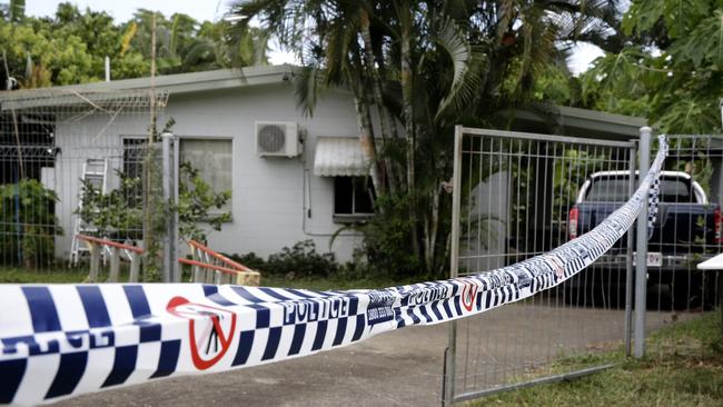 The crime scene is still in place at Woomala St in Woree where Crystal Ratcliffe, 38, was fatally stabbed and her partner Ricky Cowan. PICTURE: ANNA ROGERS