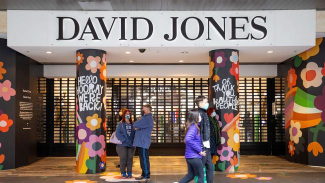 People gather outside David Jones in Melbourne’s Bourke Street Mall as restrictions eased at the end of last October. Picture: Mark Stewart