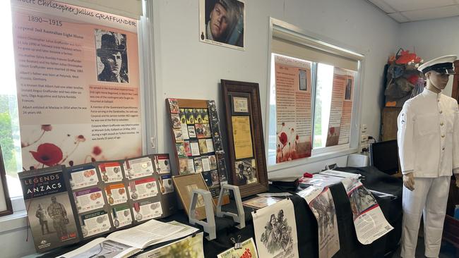 Chris Vaughan, owner of Yesterday's Memories Museum at Mandarana, put together a war memorabilia within the Hampden State School library as part of the Kuttabul Anzac Day service. Picture: Janessa Ekert