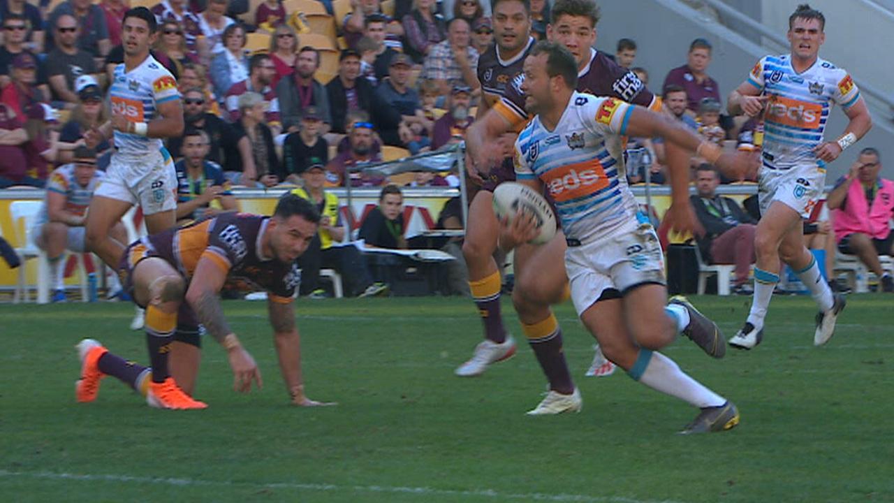 Darius Boyd is brought to his knees by a Tyrone Roberts run.