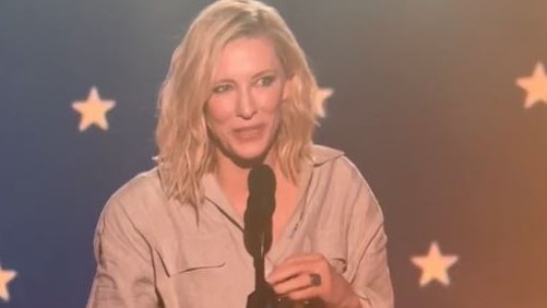 Cate Blanchett slams awards shows while accepting Best Actress at the Critics’ Choice Awards. Picture: Twitter.