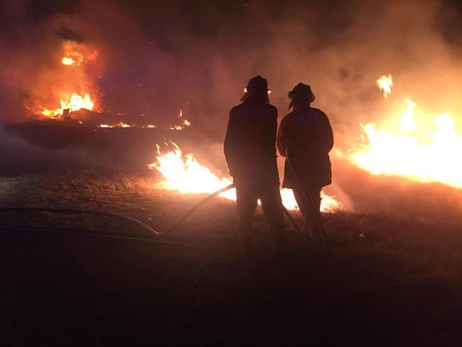 Firefighters battle the blaze. Picture: Gnarwarre Fire Brigade Facebook.