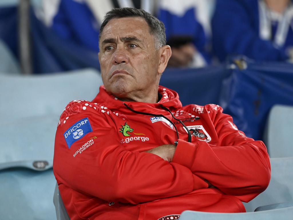 Shane Flanagan painted a glum figure in the club's game against the Bulldogs. Picture: NRL Photos