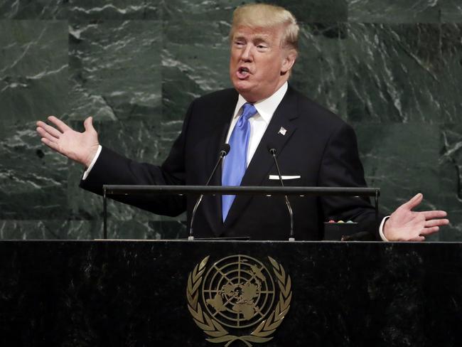 Donald Trump addresses the 72nd session of the United Nations General Assembly. Picture: Richard Drew/AP