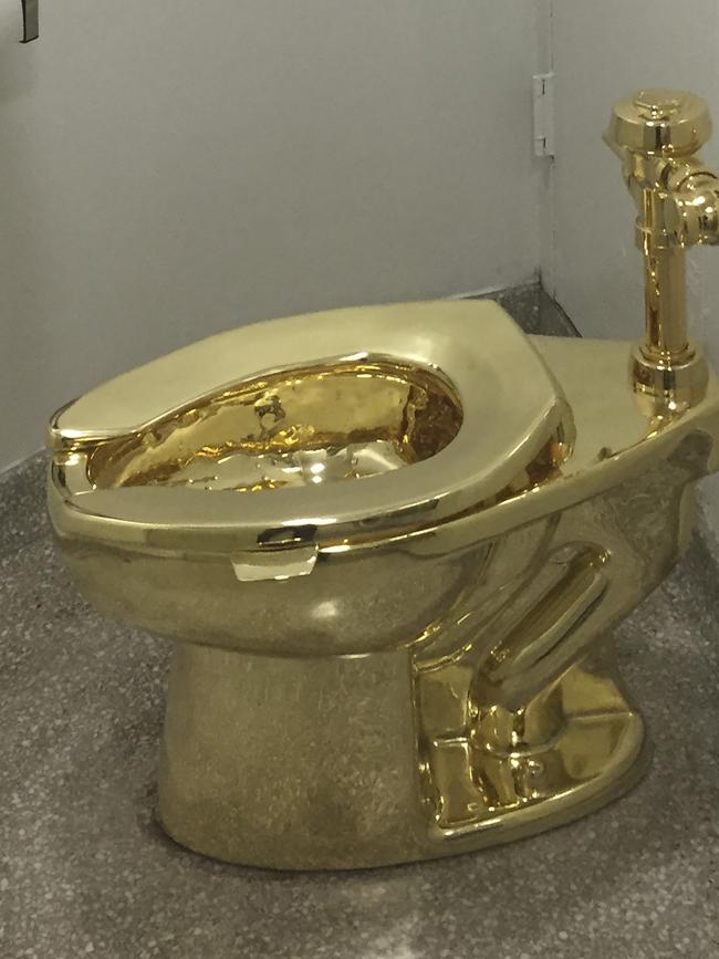 Not Sandilands’ toilet seat but a solid gold toilet made by Italian artist Maurizio Cattelan before it went into public use at the Guggenheim Museum in New York. Picture: William Edwards