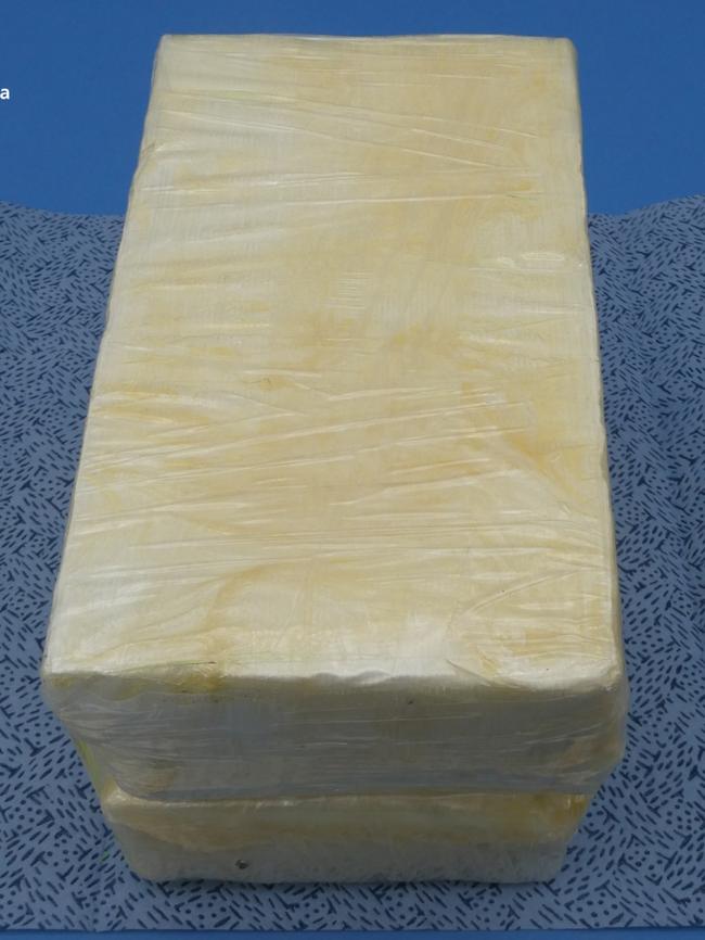 A block of cocaine, with an estimated street value of $1.6m, seized during a sting operation. Picture: SA Police