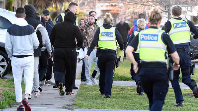 Mourners arrive at the scene of Anwar Teriaki’s shooting in Roxburgh Park. Picture: Nicole Garmston