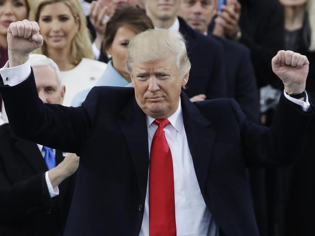 President Donald Trump pumps his fist after delivering his inaugural address after being sworn in as the 45th president of the United States during the 58th Presidential Inauguration at the U.S. Capitol in Washington, Friday, Jan. 20, 2017. (AP Photo/Patrick Semansky)