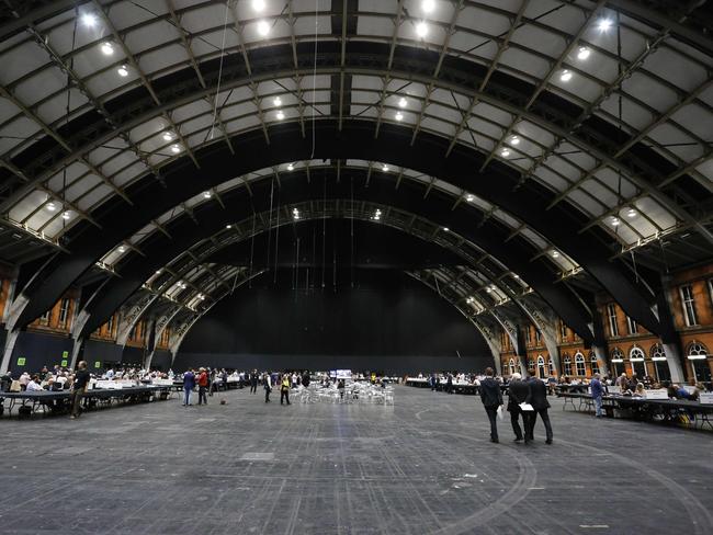 The vote count gets under way at the Manchester Central Convention Complex.