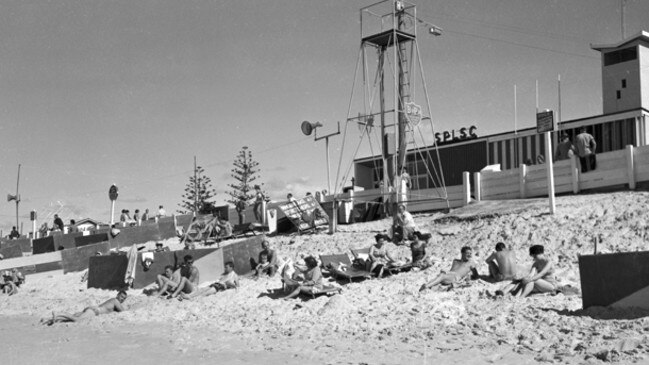 Surfers Paradise beach with the Surfers Paradise Surf Lifesaving Club house in the background, circa 1960. Photo Alexander McRobbie