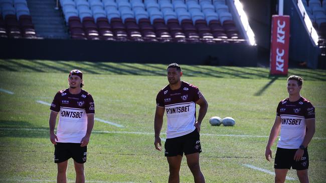 Fulton (left) has spent the week training with the Sea Eagles first grade side ahead of his debut. Picture: NCA Newswire / Gaye Gerard