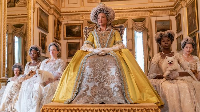 In Bridgerton, German-born Queen Charlotte (Golda Rosheuvel) is the ‘putative black monarch’. Picture: Netflix