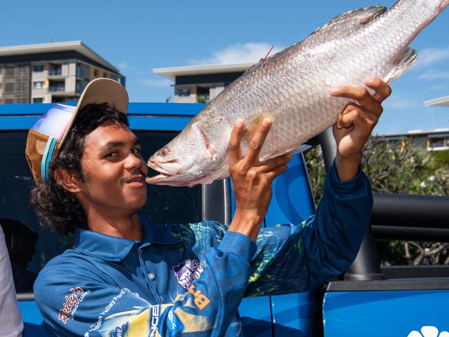 Keegan Payne with his million dollar barra. Picture: Pema Tamang Pakhrin