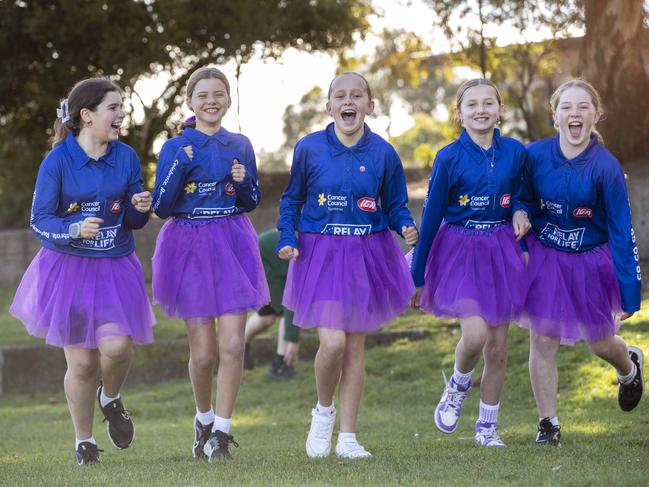 Howrah Primary School students will lead other students in a 24 minute walk - a smaller version of the Cancer Council's Relay for Life, Lucy Ahmed- Zeki 11, Florence Verdouw 10, Arabella McNees 11, Zoe Tyrrell 11 and Zoe Hanlon 11.  Picture: Chris Kidd