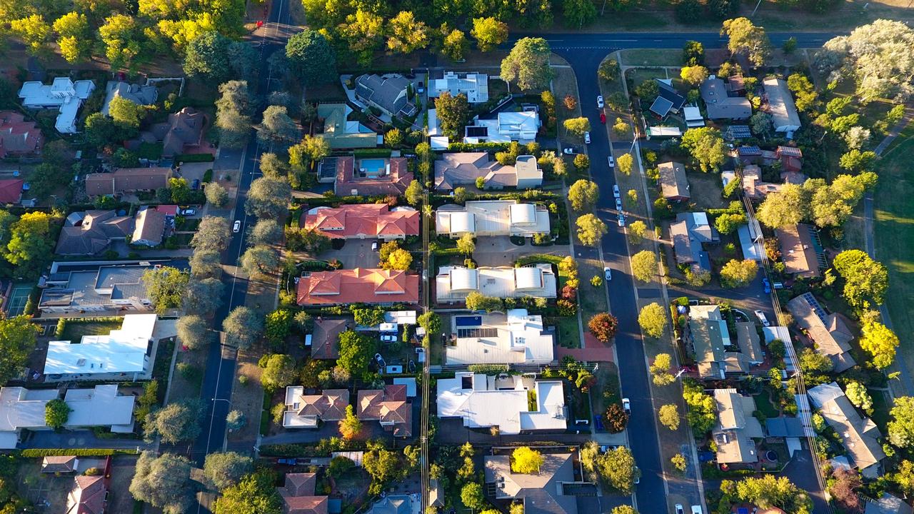 Aerial view of a typical Australian suburb; housing overhead generic