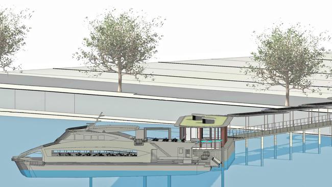 Concept design of Derwent Ferry coming in to dock at the proposed new terminal site at Lords Beach, Sandy Bay. Picture: Hobart City Council