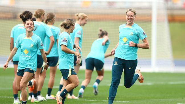 Alanna Kennedy (right) and the Matildas ready for a physical Ireland on Thursday night. Picture: Chris Hyde/Getty Images